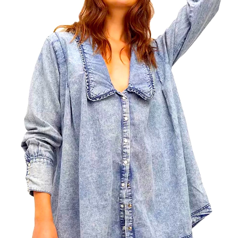 Free People Charlie Denim Button Down Shirt